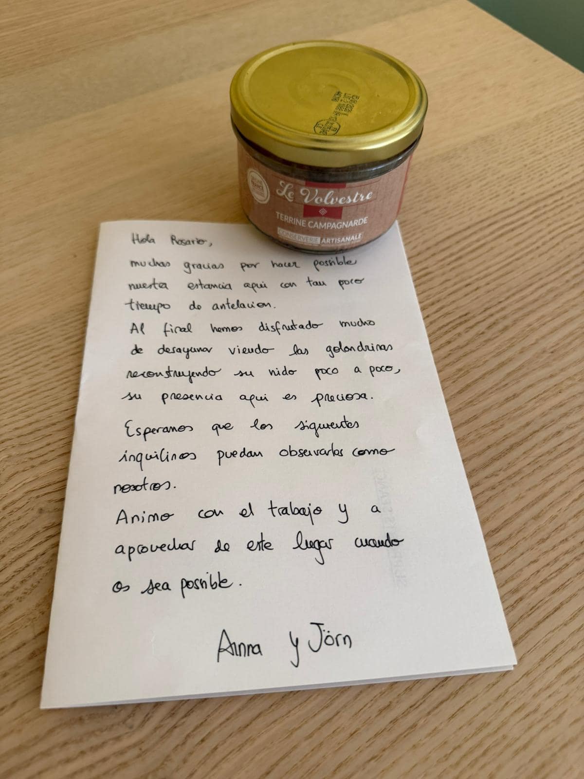 Carta de agradecimiento de huéspedes a Rosario Clean — San José